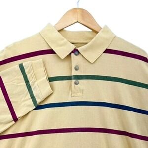 VTG Austin Clothing Co Rugby Knit Long Sleeve Polo Shirt Striped 2XL Blokecore